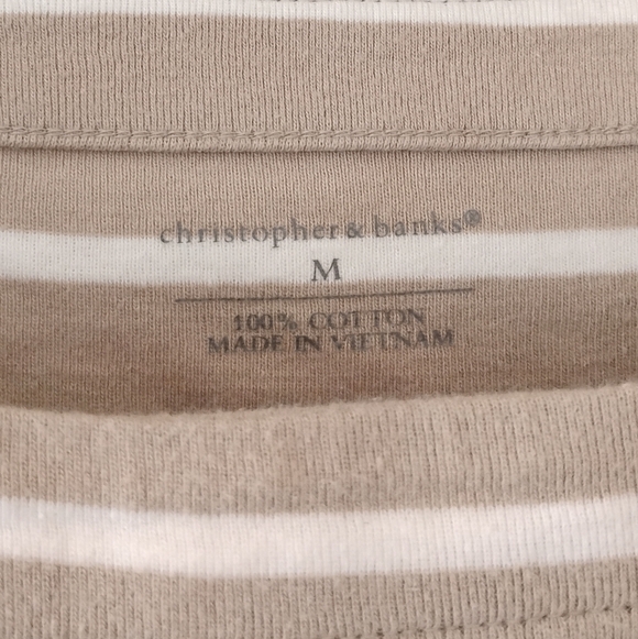 womens brown striped top 3/4 sleeves scoop neck cotton shirt size medium casual - Picture 3 of 8